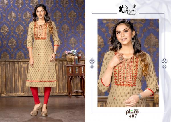 Kinti Plum 4 Rayon Slub Print Embroidery Kurti Collection